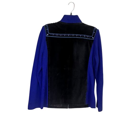 Bob Mackie Wearable Art Embroidered Leather Jacket Blue Black Boho Size S - Picture 8 of 10